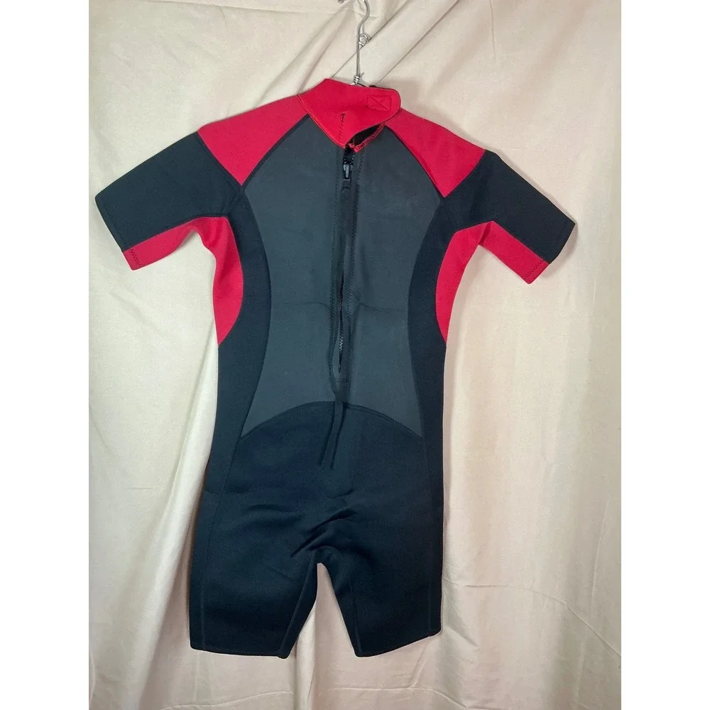 GoldFin Wetsuit Mens Small Black Red Excellent 3mm Shorty Back Zip Neoprene